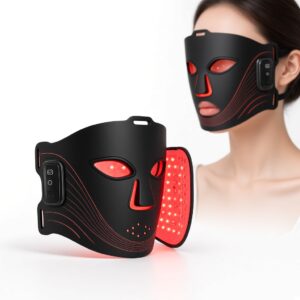 Black LED face mask worn in a studio shot