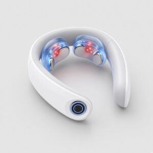 White neck massager with blue air-compression chambers